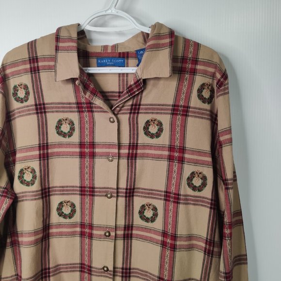 Karen Scott Plaid Button zip Christmas Wreath Western Large - Picture 2 of 7